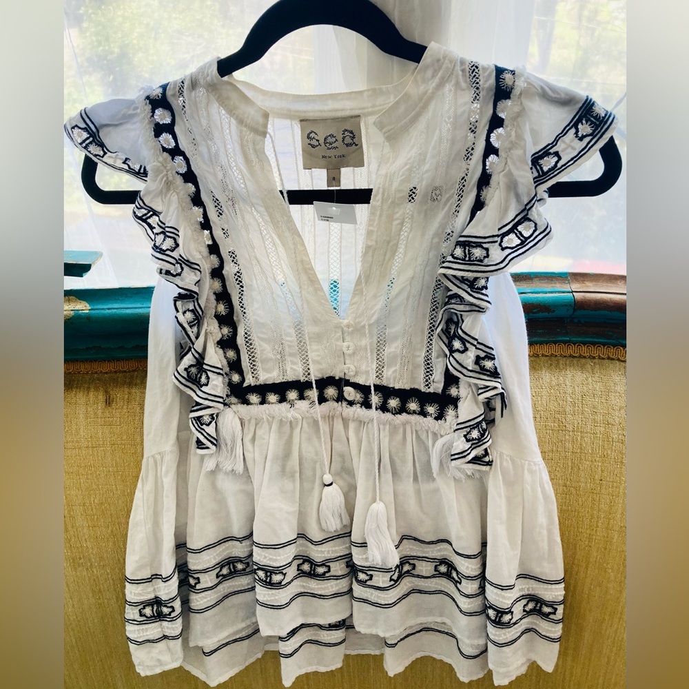 Sea New York Lace & embroidered Ruffle Top